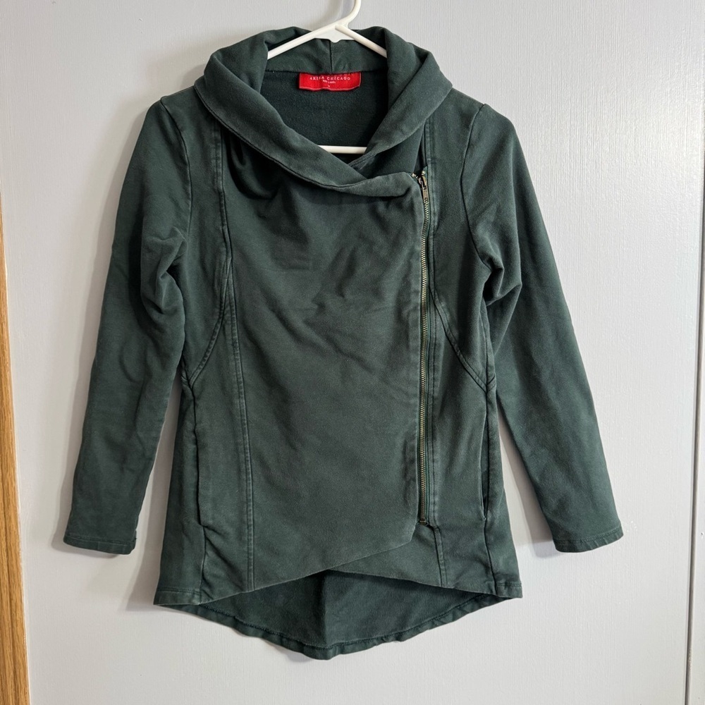 Akira Chicago Forest Green Moto Style Lightweight Jacket Size Small